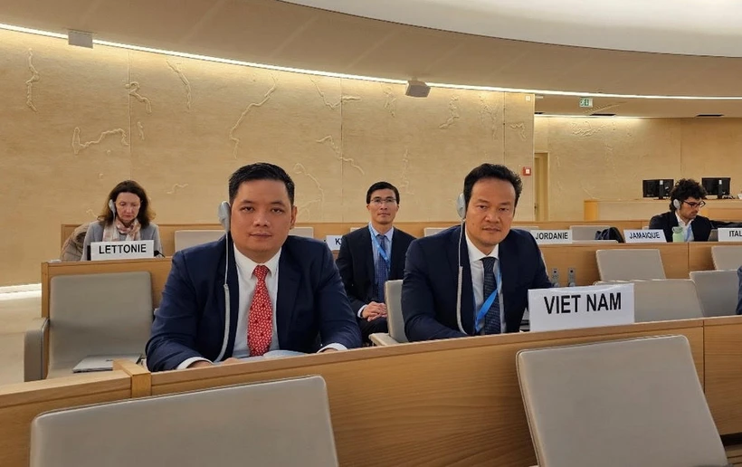 Phái đoàn Việt Nam tại khóa họp của Hội đồng Nhân quyền LHQ. (Ảnh: TTXVN phát)